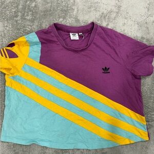 Adidas Kids Tri-Color Tee - Purple, Yellow, and Blue